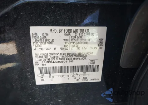 2016 Ford Edge Sel from USA, damaged, VIN 2FMPK4J92GBC61986